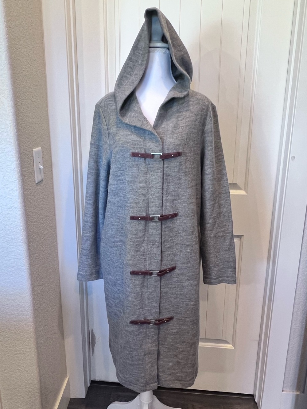 Willi Smith 100% Wool Hooded Duffle Coat Knit Buckle Toggle Jacket Pockets Med